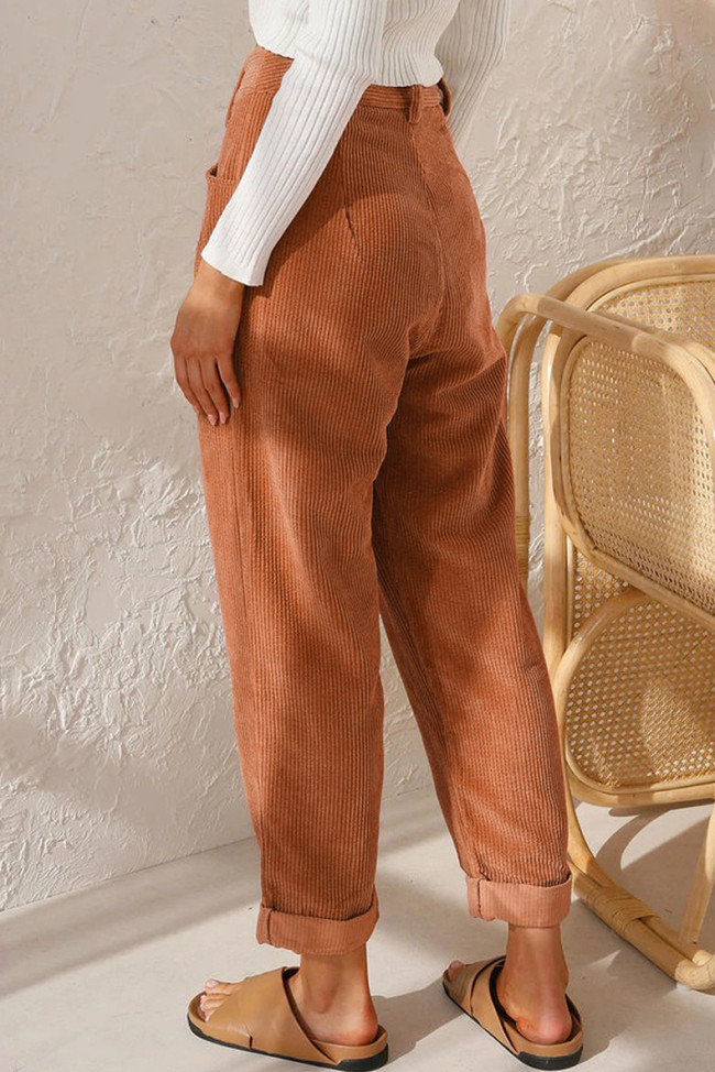 Corduroy High Waisted Baggy Pants for Women Vintage Straight Leg Pants Loose Fit with Pocket Wide Leg