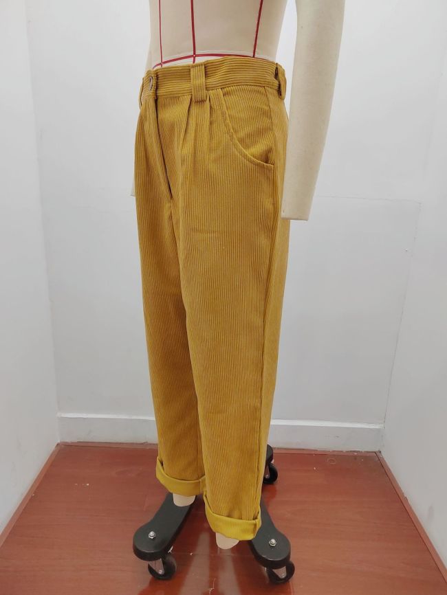 Corduroy High Waisted Baggy Pants for Women Vintage Straight Leg Pants Loose Fit with Pocket Wide Leg