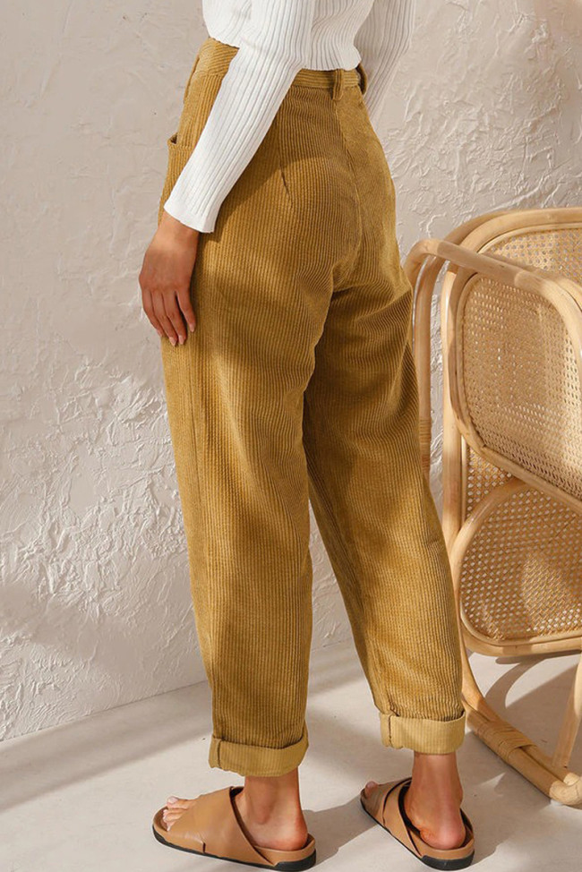 Corduroy High Waisted Baggy Pants for Women Vintage Straight Leg Pants Loose Fit with Pocket Wide Leg