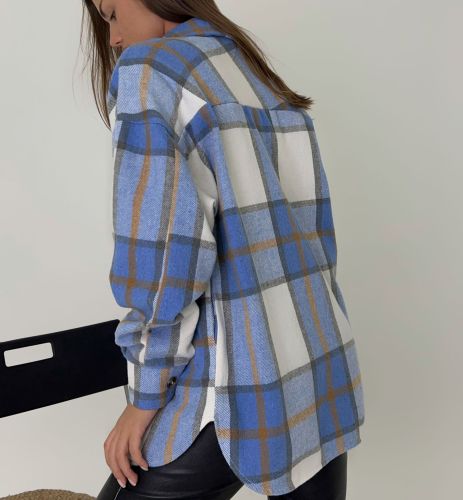 Women's Plaid Jacket Lapel Single Breasted Check Shirt Shacket with Pocket
