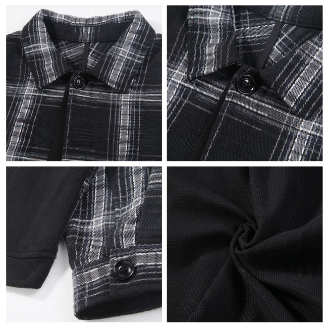 Men's Jacket Plaid Shirt Jacket Lapel Button Down Patchwork Stylish Check Shirt Jacket