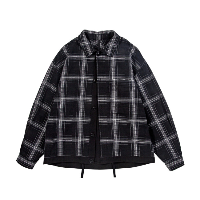 Men's Jacket Plaid Shirt Jacket Lapel Button Down Patchwork Stylish Check Shirt Jacket