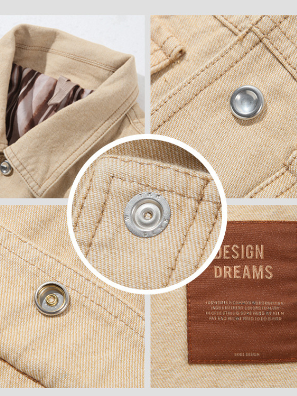 Men's Denim Jacket Vintage Retro Cowboy Shirt Jacket Front Pocket Lapel Denim Jacket