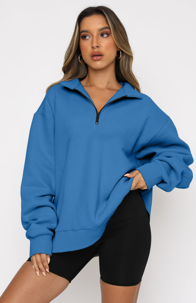 Women's Sweatshirts Front Zipper Pullover Solid Color Loose Sweatshirt