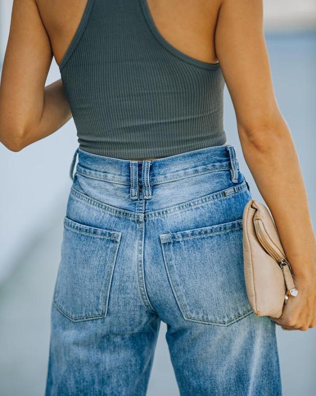 Women's Jeans Retro Ripped Boyfriend Straight Jeans