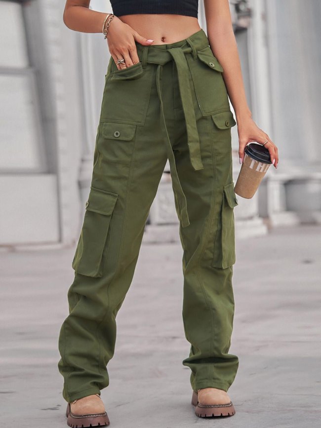 Women's Pants Tie Pocket Casual Cargo Pants