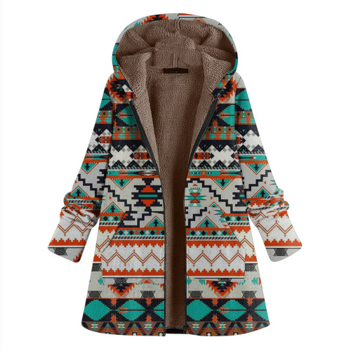 Women's Aztec Coat Retro Western Style Hooded Fleece Coat