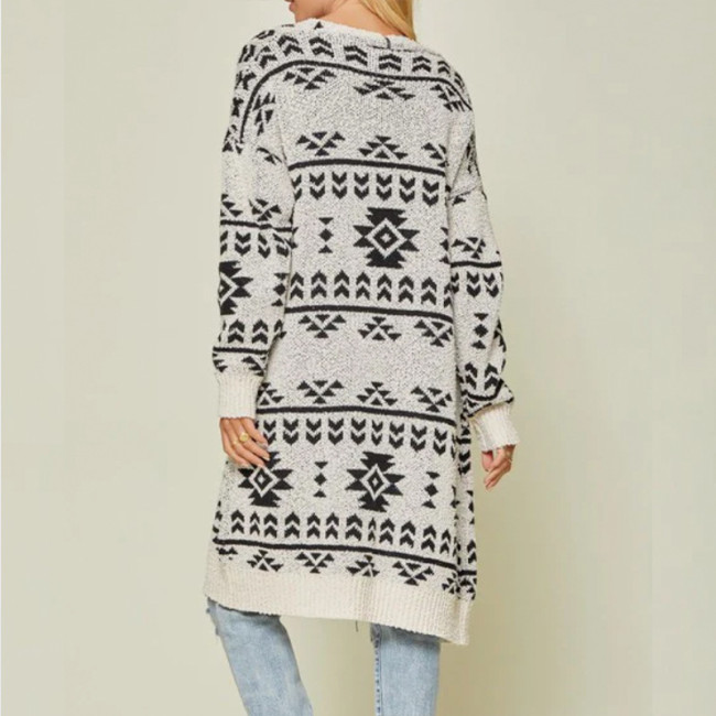 Women's Sweater Southest Geometry Cardigan Mid-Length Aztec Sweater Cardigan