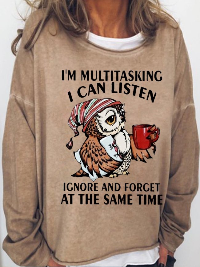 Womens Funny Lestter Owl I'm Multitasking Casual Sweatshirts