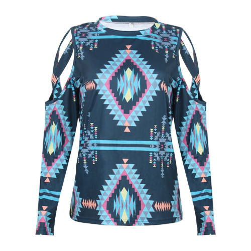 Women's T-Shirt Southwest Aztec Pattern Hollow Out Sleeve T-Shirt