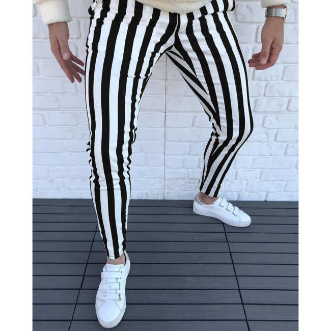 Men's Casual Striped Pant Straight Sport Mens Pant Skinny Slim Fit Pants