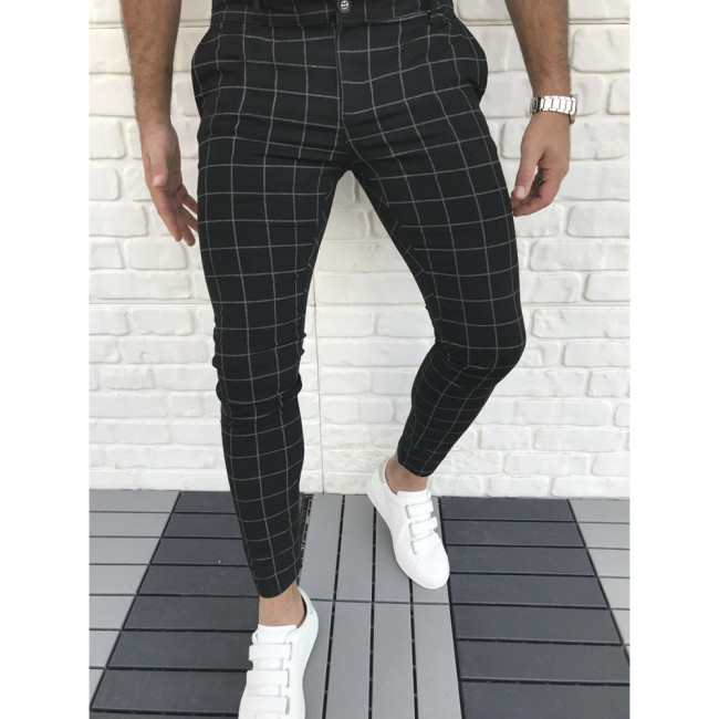 Men's Casual Plaid Pant Straight Sport Mens Pant Skinny Plaid Slim Fit Pants