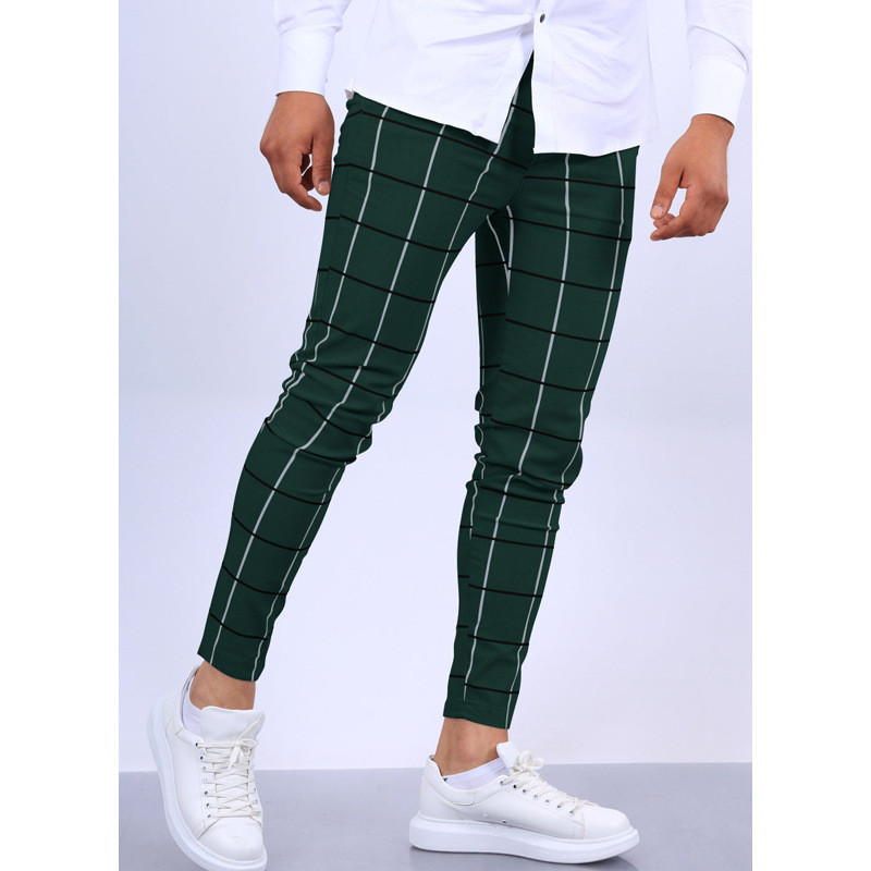 US 31.68 Men's Casual Plaid Pant Straight Sport Mens Pant Slim Fit
