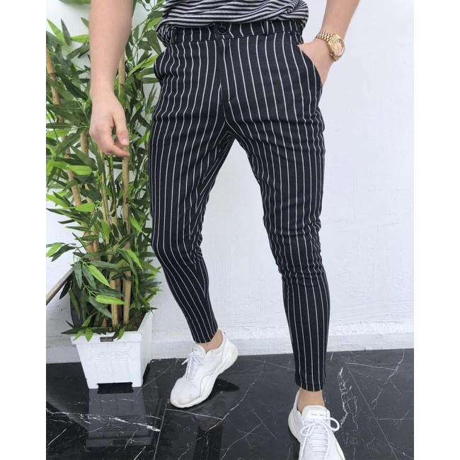 Men's Casual Striped Pant Straight Sport Mens Pant Skinny Slim Fit Pants