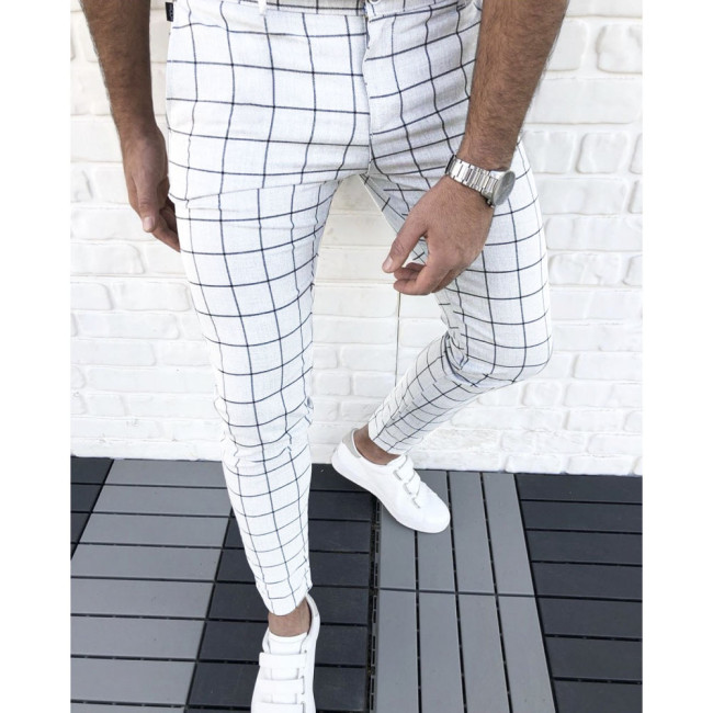 Men's Casual Plaid Pant Straight Sport Mens Pant Skinny Plaid Slim Fit Pants