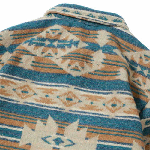 Men's Blue Aztec Geometric Jacket West Cowboy Style Lapel Collar Shirt Jacket Coat