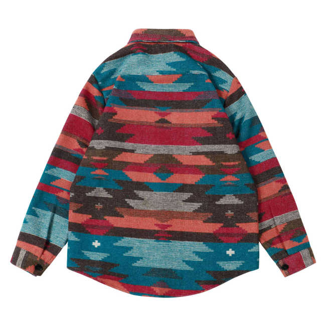 Men's Blue Red Aztec Geometric Jacket West Cowboy Style Western Woolen Shirt Jacket Coat