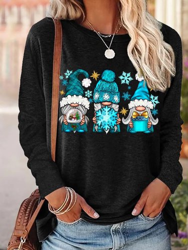 Women's Christmas Gnome Graphic Print Crew Neck Casual Regular Fit Tops