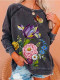 Women's Sweatshirt Floral Butterfly Print Crew Neck Long Sleeve Top