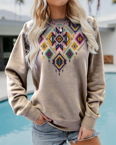Women's Sweatshirt Aztec Western Southwest Print Crew Neck Sweatshirt