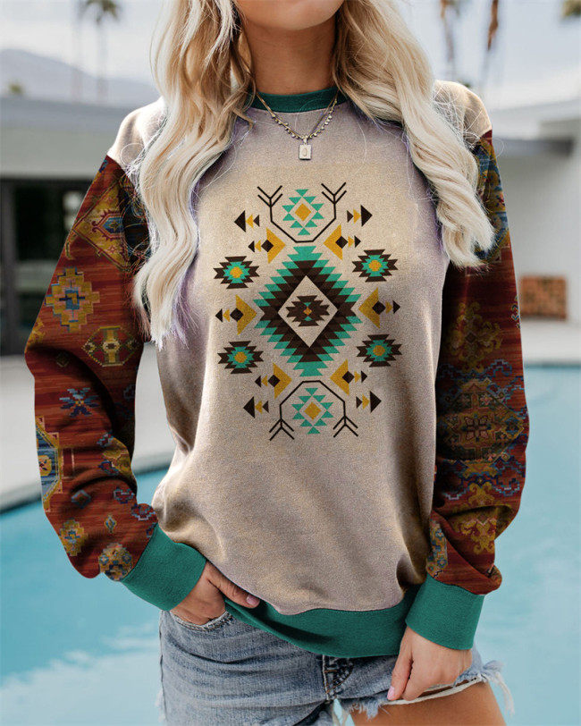 Women's Sweatshirt Aztec Western Southwest Print Crew Neck Long Sleeve Sweatshirt