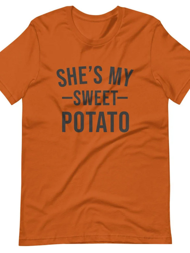Coupls Black & Orange She's My Sweet Potato I Yam Cotton T-shirt For Thanksgiving, Christmas Gifts