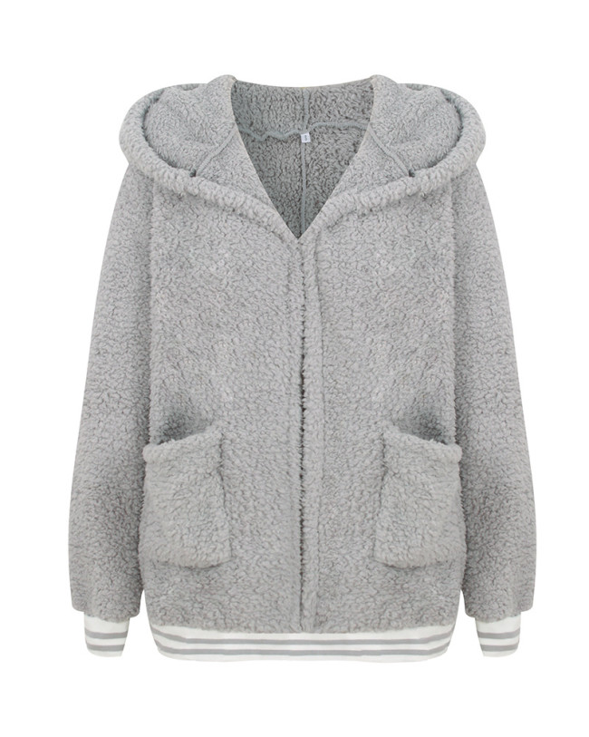 Women's Coat Hooded Warm Fleece Casual Solid Color Coat with Pocket