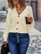 Womens Sweater Cardigan Solid Color V-Neck Kintted Sweater