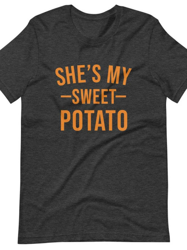 Coupls Black & Orange She's My Sweet Potato I Yam Cotton T-shirt For Thanksgiving, Christmas Gifts