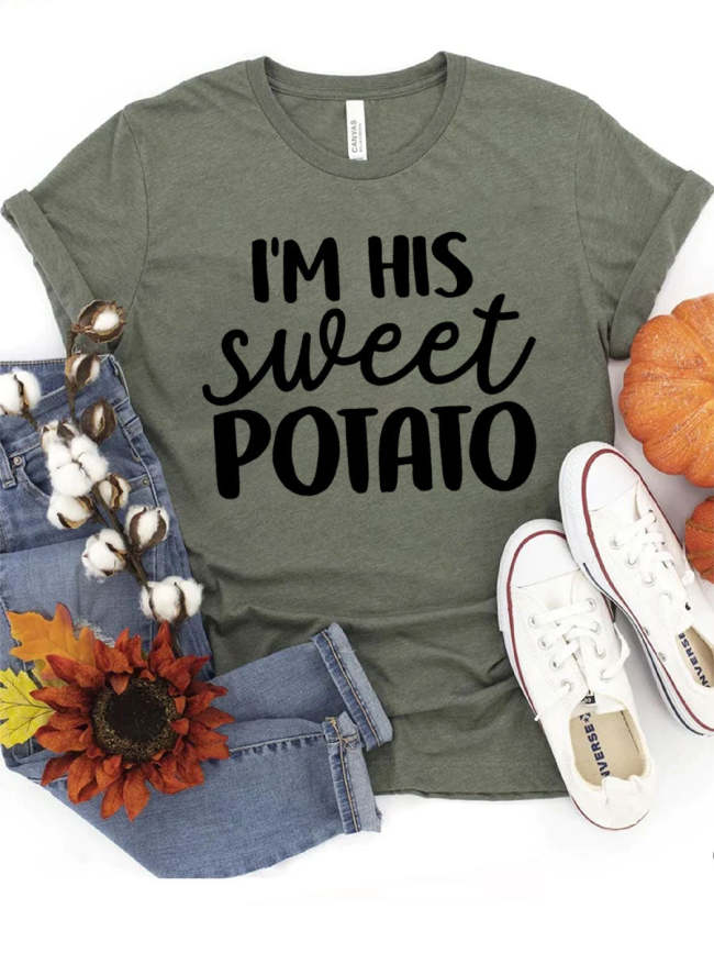 Couple's Green Bean And Sweet Potato Matching T-shirts For Thanksgiving, Christmas Gifts