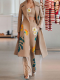 Women's Set Casual Floral Print Trench Coat, Crop Tank and Wide Leg Pants Three Piece Suit