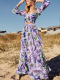 Women's Bohemian Dress V-Neck Long Sleeve Top Floral Skirt Two Piece Set
