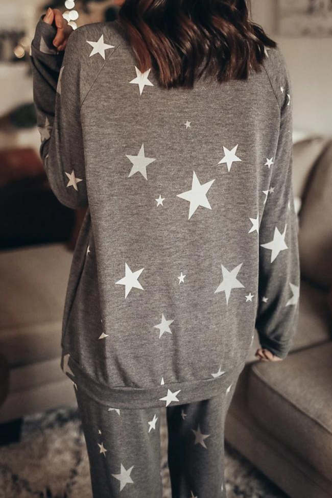 Casual The stars Printing O Neck Long Sleeve Two Pieces