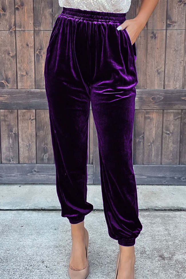 Casual Street Solid Solid Color Straight Straight Solid Color Velvet Pant