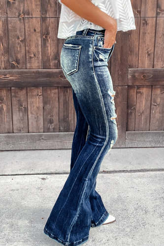 Casual Street Ripped Make Old Patchwork High Waist Denim Jeans