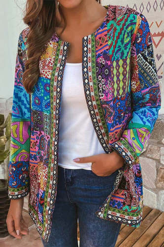 Print Printing O Neck Jacket Outerwear(3 Colors)