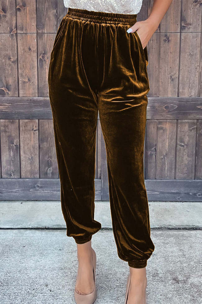 Casual Street Solid Solid Color Straight Straight Solid Color Velvet Pant