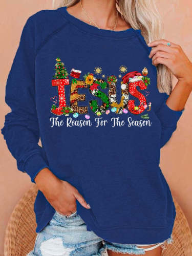 Christmas Jesus The Reason For The Season Print Crew Neck Sweatshirt