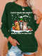 Womens Christmas Cat Lover Casual Crew Neck Sweatshirts