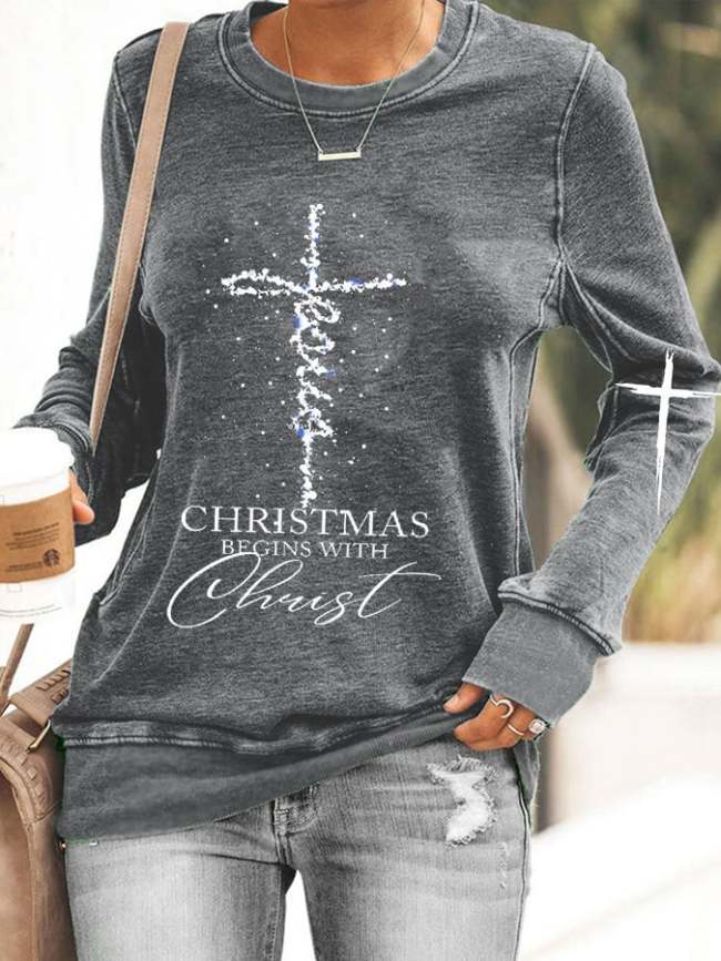 Women's Jesus Christmas Begins With Christ  Casual Sweatshirt