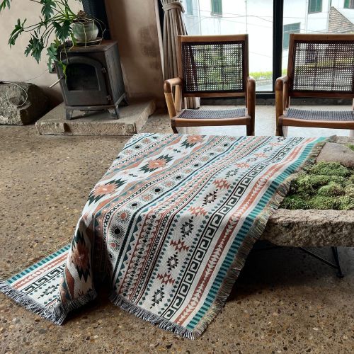 White Southwest Native American Indian Throw Blanket Aztec Blanket for Bed Couch/Sofa/Chair/Recliner/Loveseat/Window/Hiking/RV