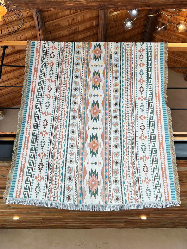 White Southwest Native American Indian Throw Blanket Aztec Blanket for Bed Couch/Sofa/Chair/Recliner/Loveseat/Window/Hiking/RV