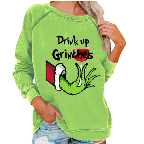 Women's Christmas Green Drink Up Ginches Print Sweatshirt