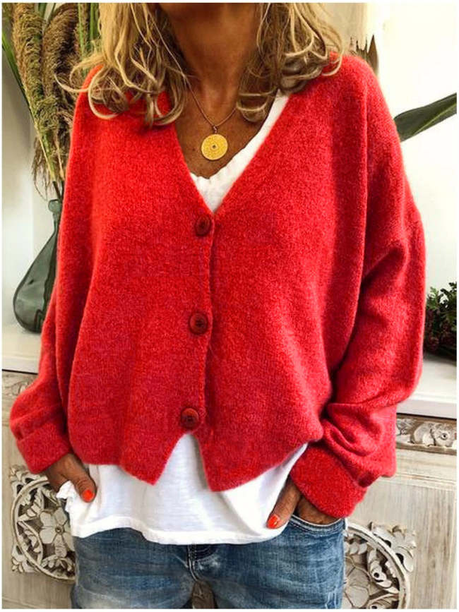 Solid Color Loose Sweater Knitted Cardigan