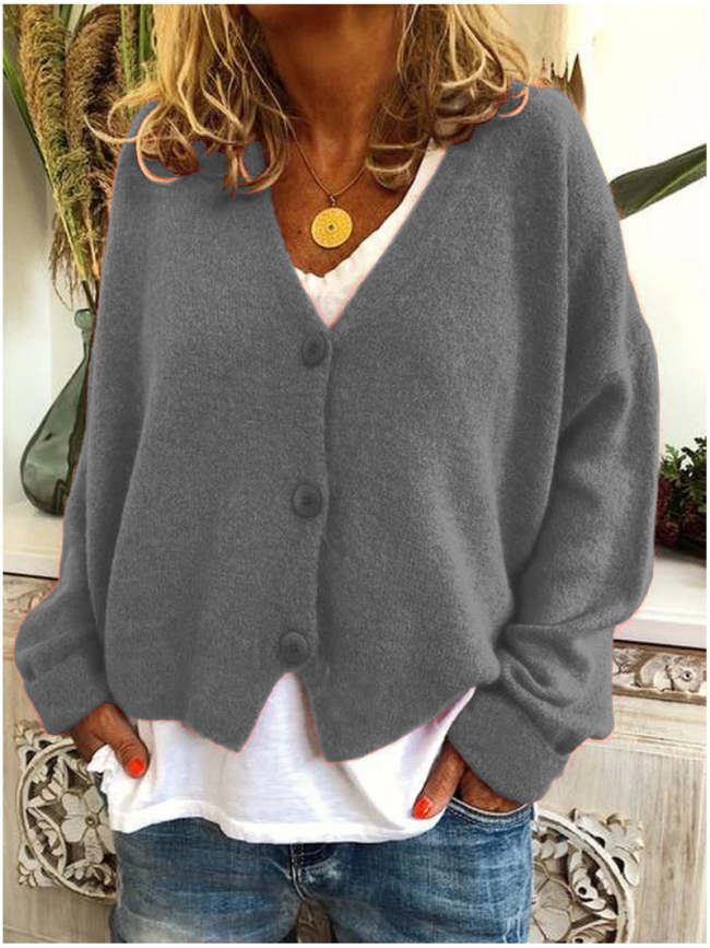 Solid Color Loose Sweater Knitted Cardigan