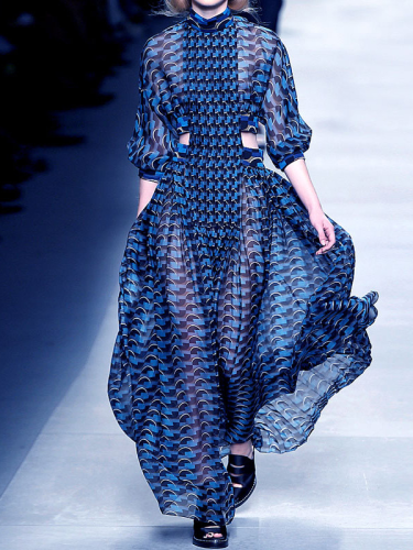 Women's Dress Chiffon Blue Striped Geometric Fashion Show Dress for Photo Shoot