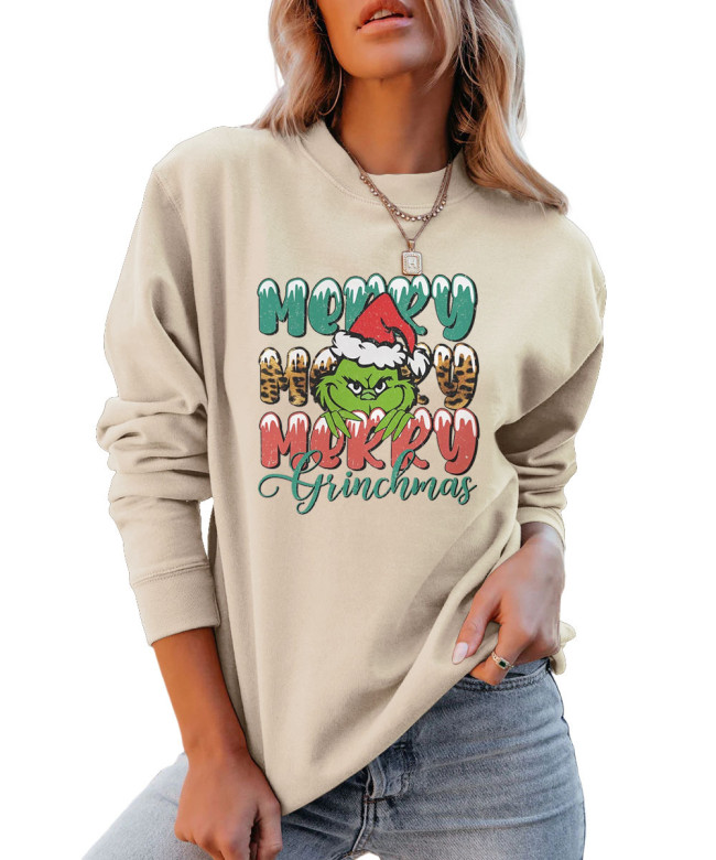 Womens Funny Merry Grinchmas Crew Neck Sweatshirts