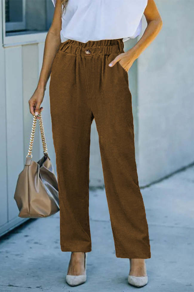 Casual Buttons Straight High Waist Straight Solid Color Bottoms