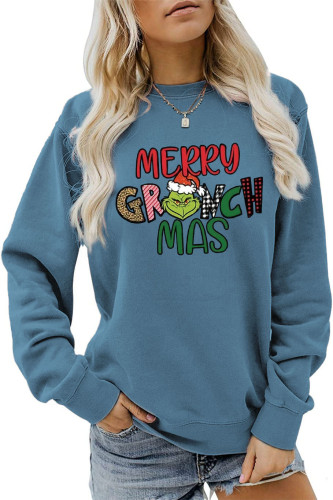 Womens Merry Christmas Letter Print Funny Animal Graphic Crew Neck Sweatshirt
