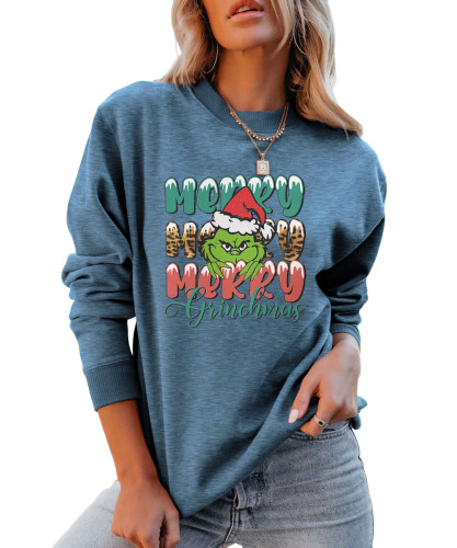 Womens Funny Merry Grinchmas Crew Neck Sweatshirts